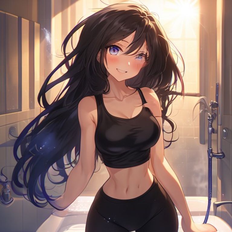 シャワーを構える女性