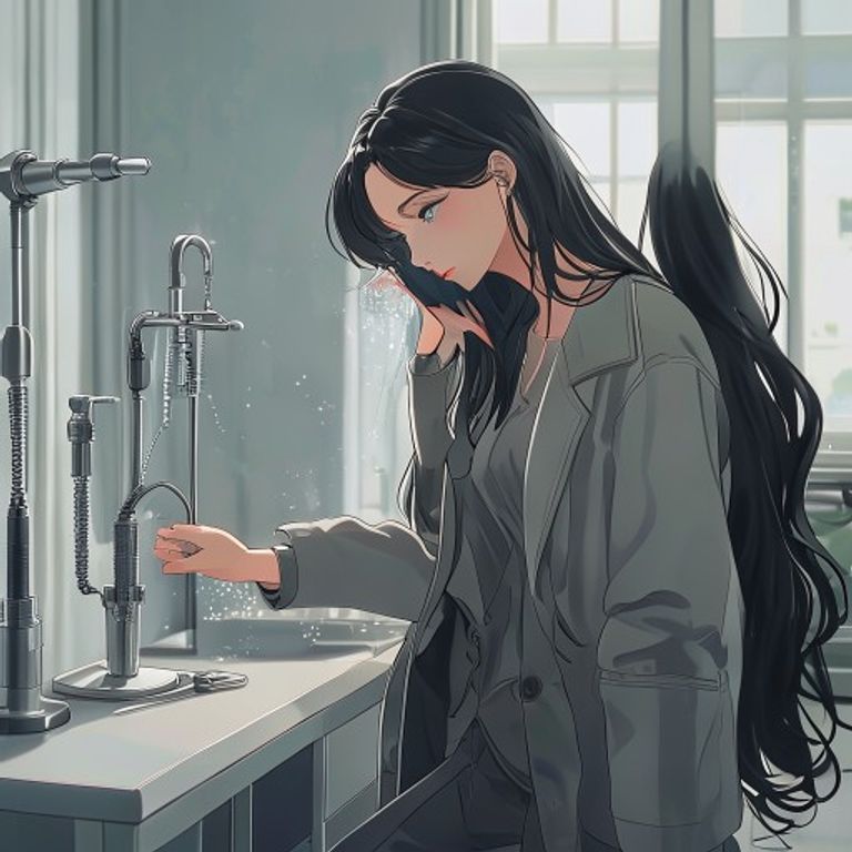 複数のシャワーヘッドを比較検討する女性