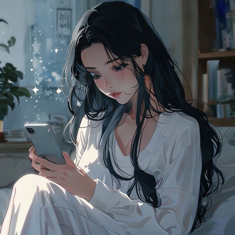 レビューを丁寧に読む女性